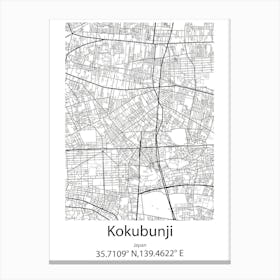 Kokubunji,Japan Minimalist Map Stampe su tela