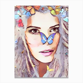 Portrait Of A Woman With Butterflies Canvas Print