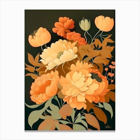 Cut Flowers Of  Peonies Orange 3 Vintage Sketch Canvas Print