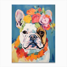 Bulldog Portrait With A Flower Crown, Matisse Painting Style 1 Canvas Print