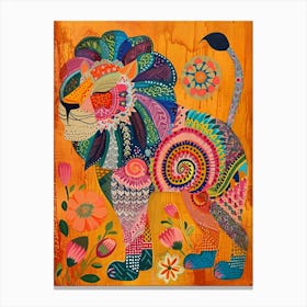 Folk Pattern Lion 3 Canvas Print