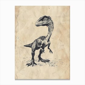 Utahraptor Dinosaur Black & Sepia Illustration Canvas Print