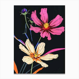 Neon Flowers On Black Cosmos 2 Canvas Print