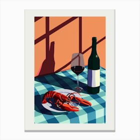 Lobster And Wine Modern Creative Paint Canvas Print