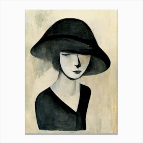 Portrait Woman Black Hat Canvas Print
