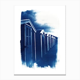 Beach Huts Cyanotype Blue Canvas Print
