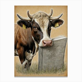 Cow With Book 1 Canvas Print