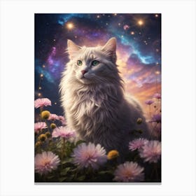 White Cat In The Field Canvas Print