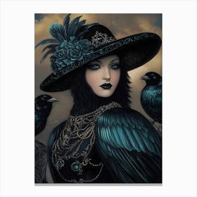 Dark Gothic Woman and Crow Canvas Print