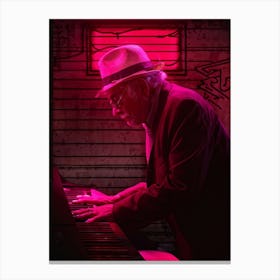 Street Art Style Illustration Capturing An Elderly Male Pianist Soulful Eyes Peering Through The Br Canvas Print