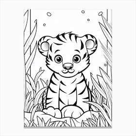 Line Art Jungle Animal White Tiger 3 Canvas Print