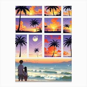 Sunset With Palm Trees Canvas Print