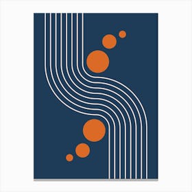 Modern Mid Century Sun and Rainbow Abstract 11 in Navy Blue and Burnt Orange Canvas Print