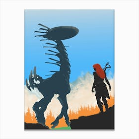 Woman And A Giant Creature Canvas Print