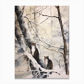 Winter Watercolour Weasel 3 Canvas Print