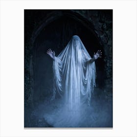 Ghostly Figure Mid Scream Behind A Semi Transparent Veil Ethereal Hands Reaching Out From The Mis (5) Canvas Print