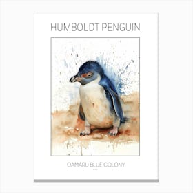 Humboldt Penguin Oamaru Blue Penguin Colony Watercolour Painting 1 Poster Canvas Print