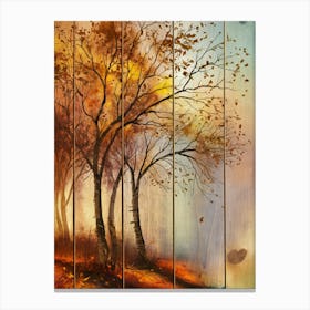 Autumn Trees On Wood Canvas Print