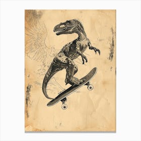 Vintage Sinornithosaurus Dinosaur On A Skateboard 4 Canvas Print