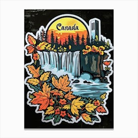 A Sticker With The Words Canada Above The Niagara Falls , In The Style Of Prudence Heward, Petros Afshar, Traditional Animation, Graffiti, Studyplace, Black Background Canvas Print