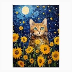 Cat In Sunflowers 5 Canvas Print