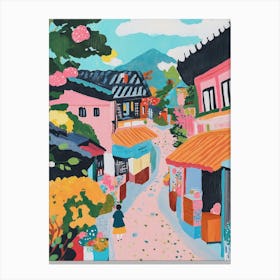 Market Road Gouache Painting Canvas Print