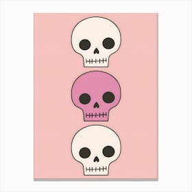 Three Skulls On A Pink Background Canvas Print