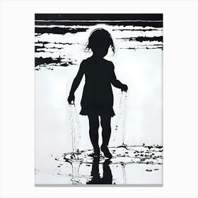 Where the Ocean Meets Innocence: A Silhouette Of A Little Girl In The Water Canvas Print