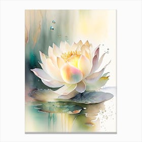 Blooming Lotus Flower In Pond Storybook Watercolour 4 Canvas Print