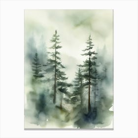 Appalachian Mountains of Misty Pines Watercolor Print of Evergreen Forest..145 Canvas Print