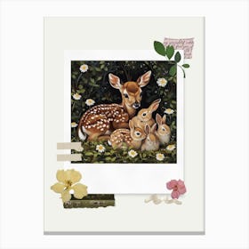 Scrapbook Fawn And Rabbits Fairycore Painting 3 Canvas Print