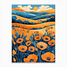 Cartoon Poppy Field Landscape Illustration (89) Canvas Print
