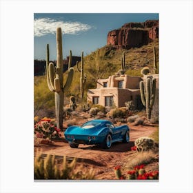 Blue Corvette In The Desert Canvas Print