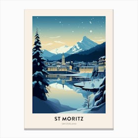 Winter Night  Travel Poster St Moritz Switzerland 2 Canvas Print