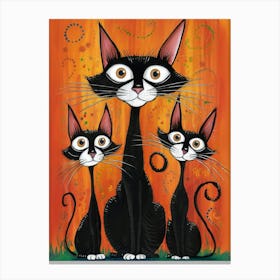 Three Black Cats Canvas Print