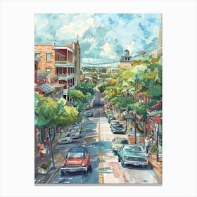 Storybook Illustration Rainey Street Historic District Austin Texas 1 Canvas Print