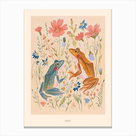 Folksy Floral Animal Drawing Frog 7 Poster Canvas Print