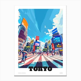 Shibuya Crossing Tokyo 3 Colourful Illustration Poster Canvas Print