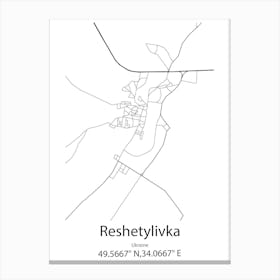 Reshetylivka,Ukraine Minimalist Map Canvas Print