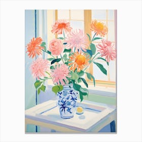 A Vase With Dahlia, Flower Bouquet 1 Canvas Print
