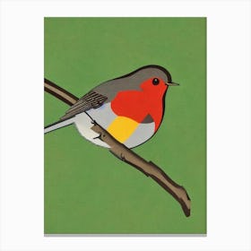 Robin 2 Midcentury Illustration Bird Canvas Print