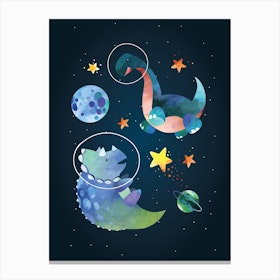 Watercolour Space Dinosaur Triceratops Canvas Print