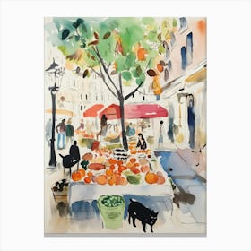 Food Market With Cats In Vienna 2 Watercolour Canvas Print