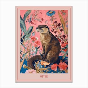 Floral Animal Painting Otter 3 Poster Canvas Print