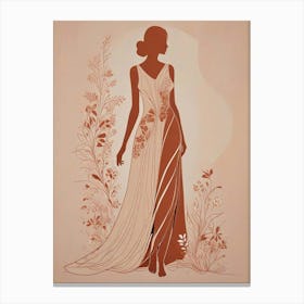 Elegant Clothed Female Silhouette With Floral Design Art Print (2) Canvas Print