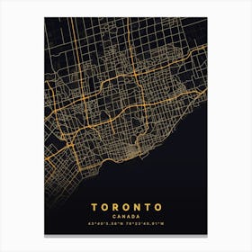 Toronto Ontario Canada Black And Gold Map Canvas Print