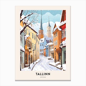 Vintage Winter Travel Poster Tallinn Estonia 3 Canvas Print