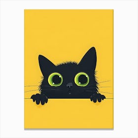 Black Cat Peeking Over Yellow Wall Canvas Print