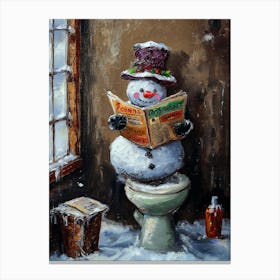 Snowman Reading Newspaper Canvas Print