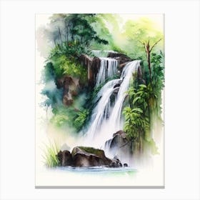 Cunca Wulang Waterfall, Indonesia Water Colour  Canvas Print